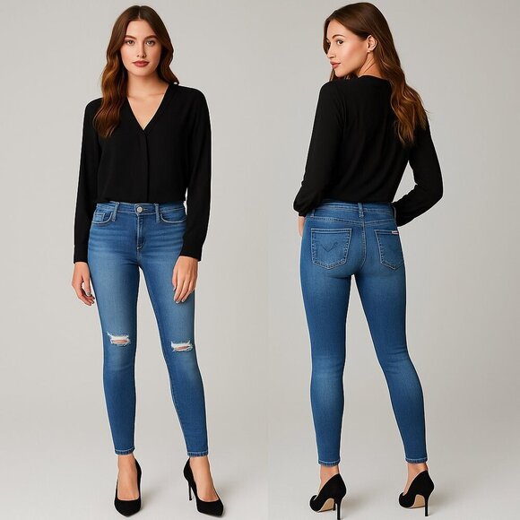 πβ¨ HUDSON Women's Low-Rise Distressed Krista Super Skinny Ankle Jeans - Sz 25 β¨ - Picture 1 of 16